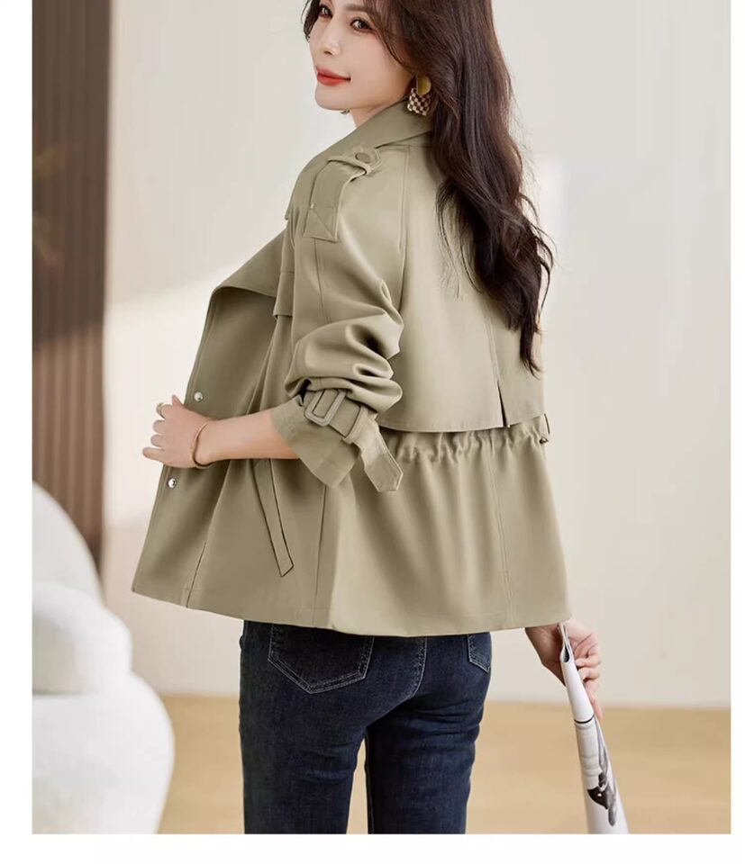 Áo khoác gió kaki nữ dáng ngắn có dây rút, dài tay, cổ lật — Khaki (có sẵn), Đen (Còn hàng) chi tiết 24