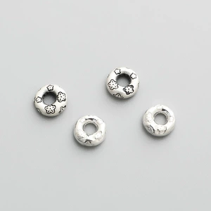 S925 sterling silver retro floret circle beads DIY beaded bracelet accessories ring spacer closed ring