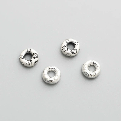 S925 sterling silver retro floret circle beads DIY beaded bracelet accessories ring spacer closed ring