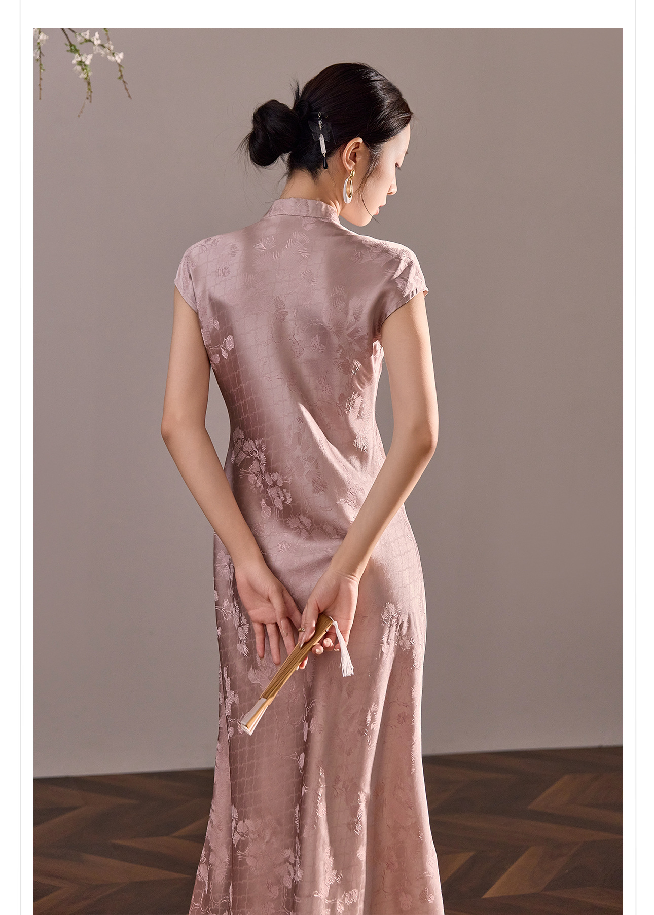 Váy suông midi không tay thêu họa tiết quốc phong cải tiến mùa hè — vàng, màu xanh bạc hà, Bột quế chi tiết 28