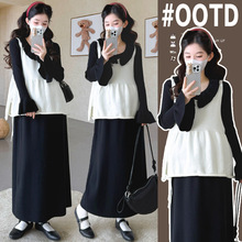 2025秋冬新款孕妇套装大码遮肚显瘦针织连衣裙韩版背心上衣两件套