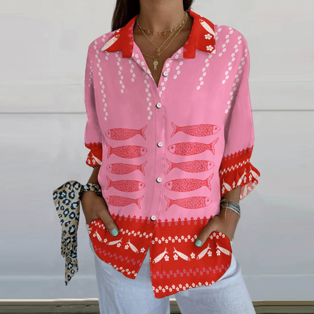 Damen Bluse Mit Blumenmuster Und Dreiviertelarm Sommerhemd_voghion.com