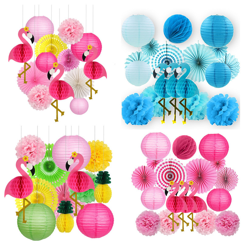 Summer LUAU Hawaii beach party decoration pineapple Flamingo honeycomb ball paper lantern paper fan paper flower suit