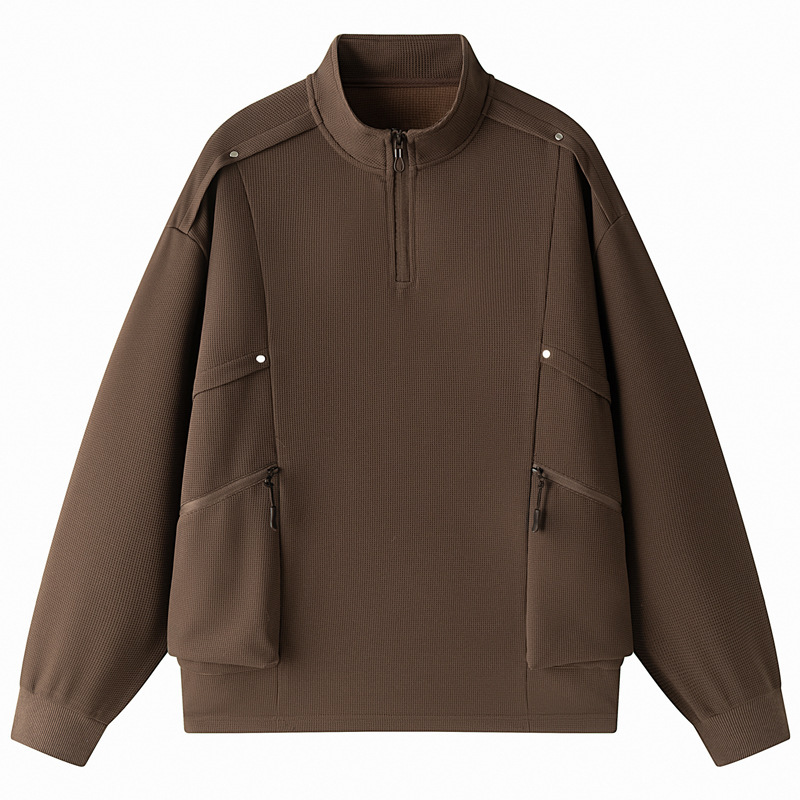 Men's workwear sweatshirt, trendy and stylish, waffle texture, Hong Kong style, loose fit, long-sleeved shirt, plus size, oversized, sports t-shirt for outerwear Men's workwear sweatshirt, trendy and stylish, waffle texture, Hong Kong style, loose fit, long-sleeved shirt, plus size, oversized, sports t-shirt for outerwear