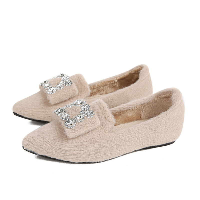 Hairy shoes for women in winter, fashionable mink fur single shoes, 2026 new pointed cotton scoop shoes, plus size women's shoes 41-43