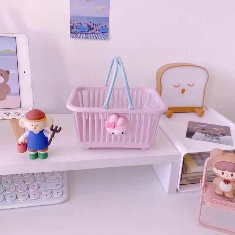 Cesta de almacenamiento portátil macarón encantadora rosa de corazón de niña pegatinas de papelería accesorios de escritorio cesta de almacenamiento