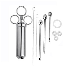 Stainless steel seasoning turkey syringe, flavor injection syringe turkey needle two needles three needles 2 ounces kitchen