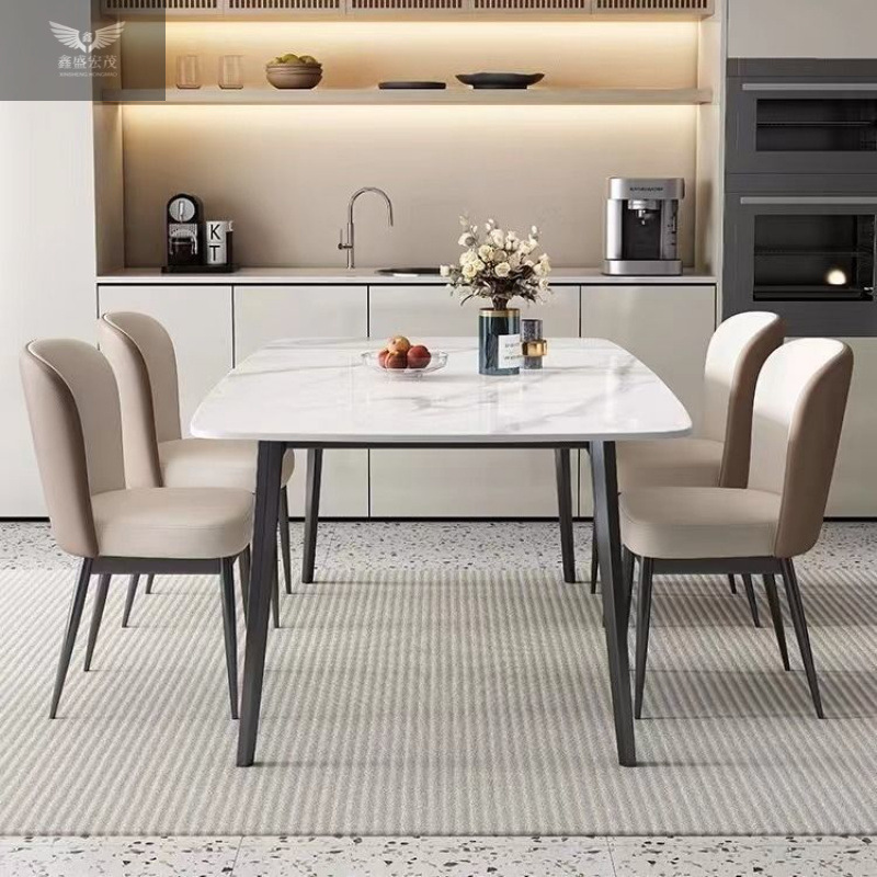 Luz y lujo moderno simple casa pequeña mesa de comedor rectangular italiana mesa de comedor de tabla de roca brillante combinación de mesa de comedor