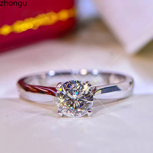 Imported Moissanite Diamond Ring 2 Carat Silver Couple Ring Male Wedding Proposal Birthday Gift Ring for Girlfriend
