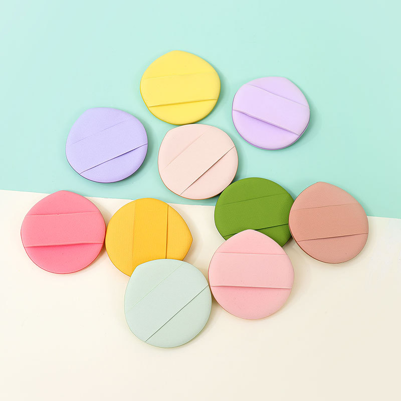 Fábrica personalizada Macaron Shuffle polvo de cojín de aire grande ancho cinta dedos esponja maquillaje no látex al por mayor
