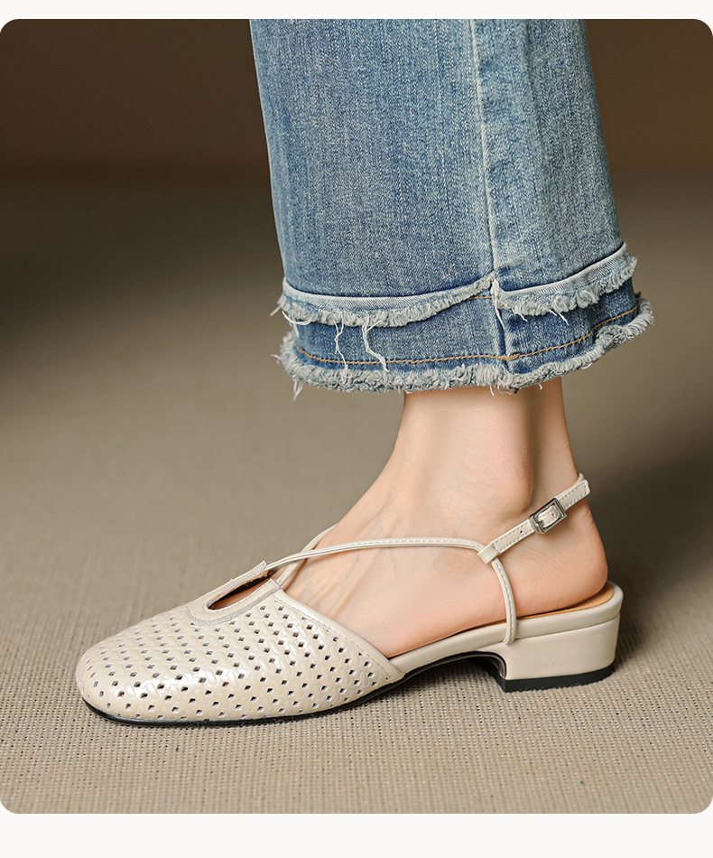 Sandal nữ Mary Jane quai chéo hở gót, gót thô 3 cm, mũi tròn bít — đen chi tiết 8