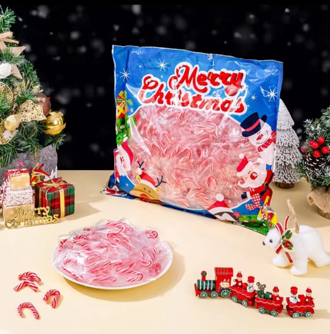500g 크리스마스 레드 & 화이트 지팡이 사탕 [약 90개입] 봉지 포장