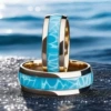 Golden blue ring stainless steel, pink gold