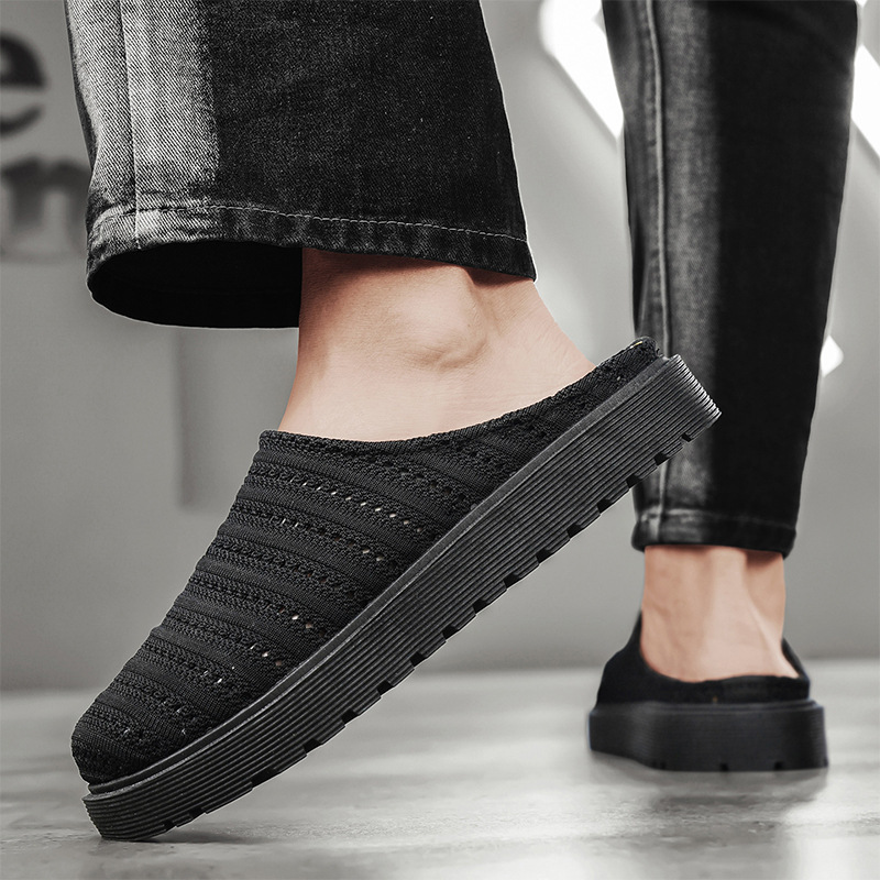 Versión coreana de los nuevos zapatos de verano para hombre, zapatos casuales y cómodos de medio soporte, malla, tejido volador, moda hueca, perezoso