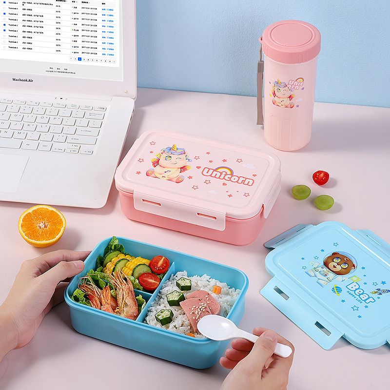学生可微波炉加热PP分格饭盒儿童卡通便携水果轻食餐盒带盖便当盒