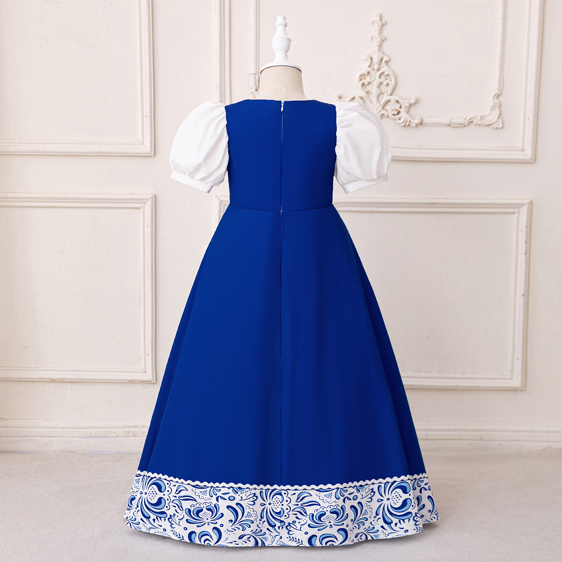 Vestido estilo túnica transfronterizo de nuevo estilo para niñas, vestido estampado con mangas abullonadas, vestido largo con cuello redondo, vestido túnica infantil. image 6