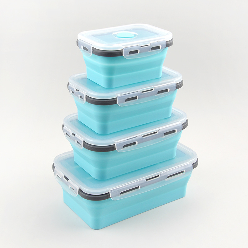Caixa de almuerzo de silicona plegable en stock caja de almacenamiento portátil caja de microondas caja de almuerzo de plástico caja de almacenamiento de refrigerador