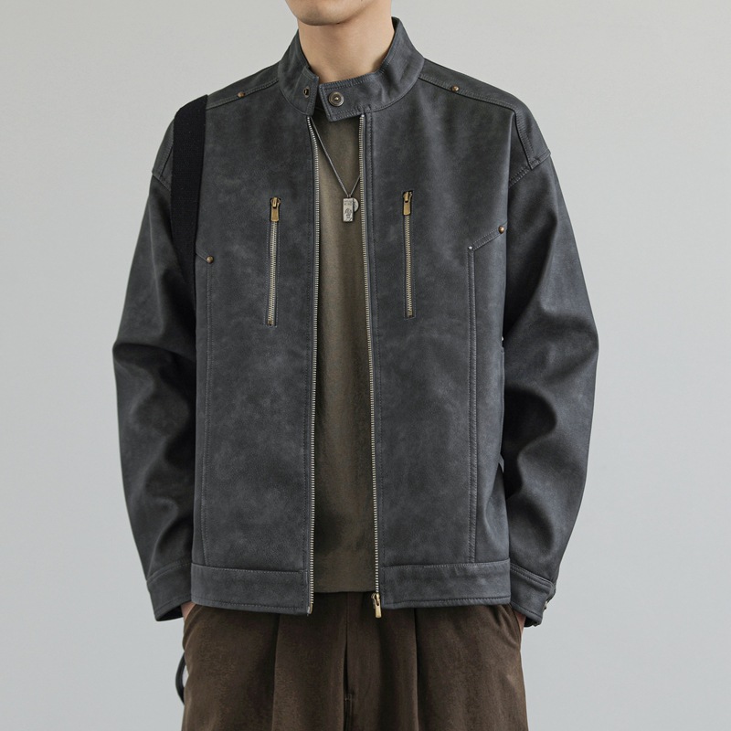 Men's Leather Jacket, Rugged Autumn Motorcycle Style For Men_voghion.com