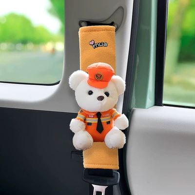 Seat belt shoulder pad – Belt Shoulder Cover Cartoon Cute - khaki-velvet-orange-bear