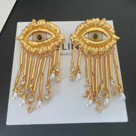 夏帕瑞丽Schiparelli欧美新款中古夸张恶魔之眼流苏耳环个性耳夹