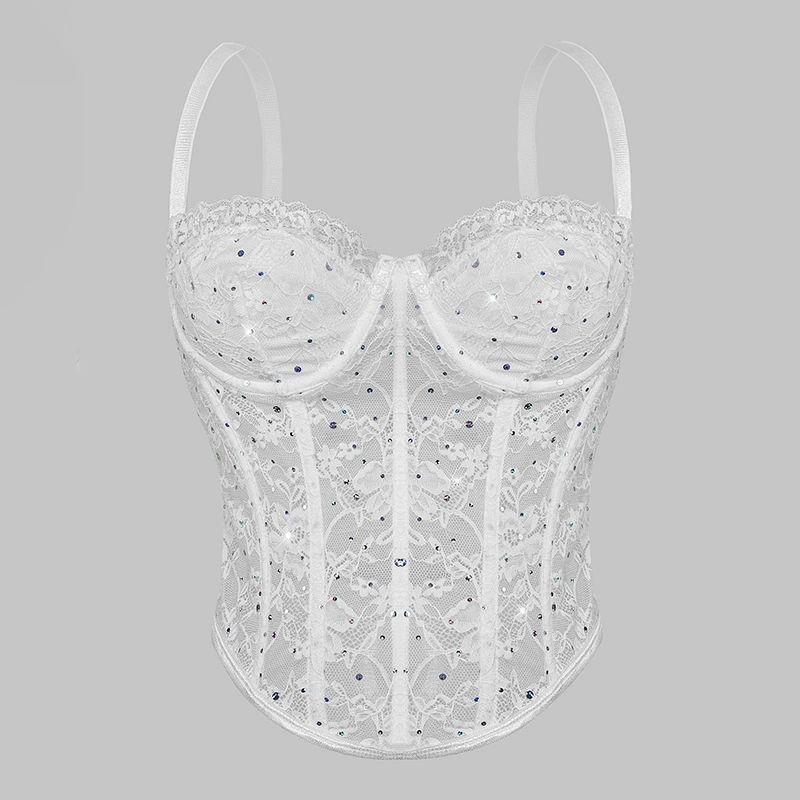 Европейский и американский стиль: сексуальный прозрачный корректирующий топ с пайетками, косточками и кружевом, утягивающий фигуру, с вырезами, для женщин.