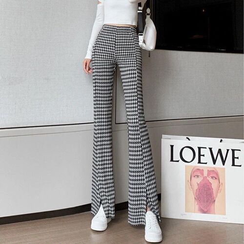 New style split casual pants, women's letters, high waist, slimming, falling, ice silk, wide-leg pants, fashionable spring and summer ins pants