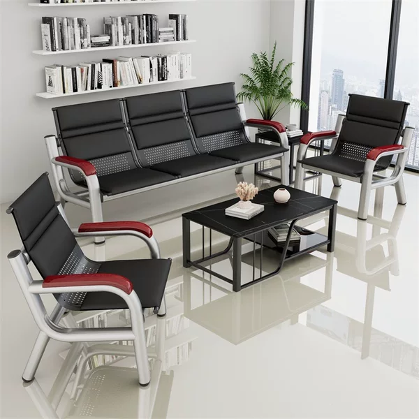 Office sofa and coffee table set, simple modern reception room three-seater iron art business office sofa