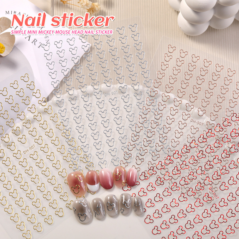 Irregular Shape Nail Art Stickers Mickey Gold Black and White Nail Decoration Stickers Decals with Adhesive Hot Wholesale