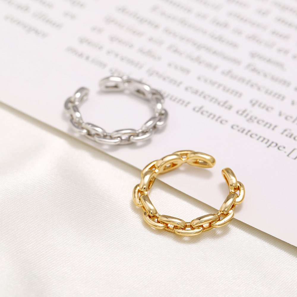 Cross-border New Chain Ring Opening Adjustable Geometric 18k Gold Hip-hop Multi-layer Hollow Copper Ring display picture 7