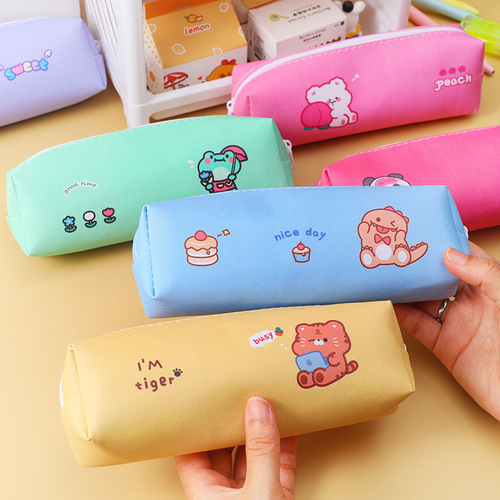 Korean version ins girly heart large capacity pu pencil bag student cartoon animal pencil bag cute stationery pencil bag
