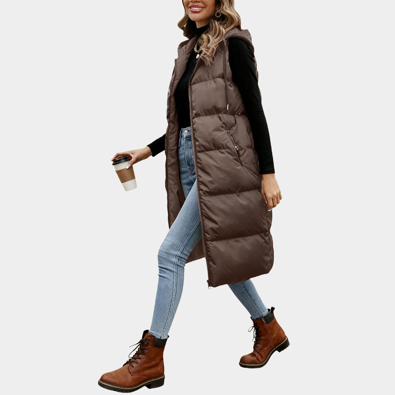 跨境长款棉服背心马甲女式连帽秋冬加厚保暖羽绒棉衣夹克外套1449|undefined