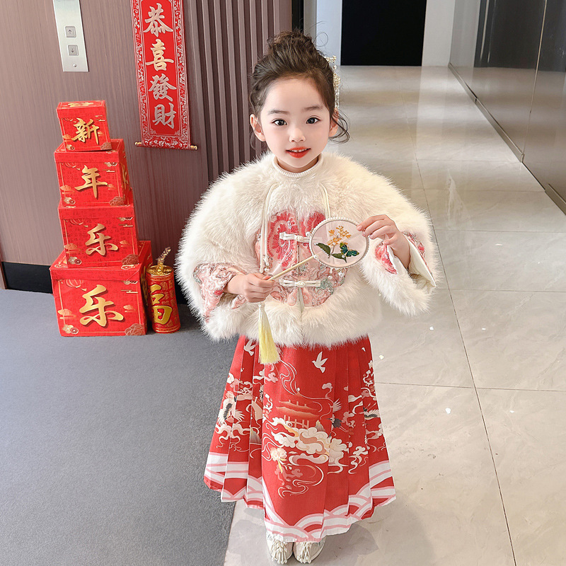 2023 Winter New Arrival Chinese-style Tang Suit, Vintage Hanfu, and Classic Fur Horse-Face Skirt Set—Wholesale