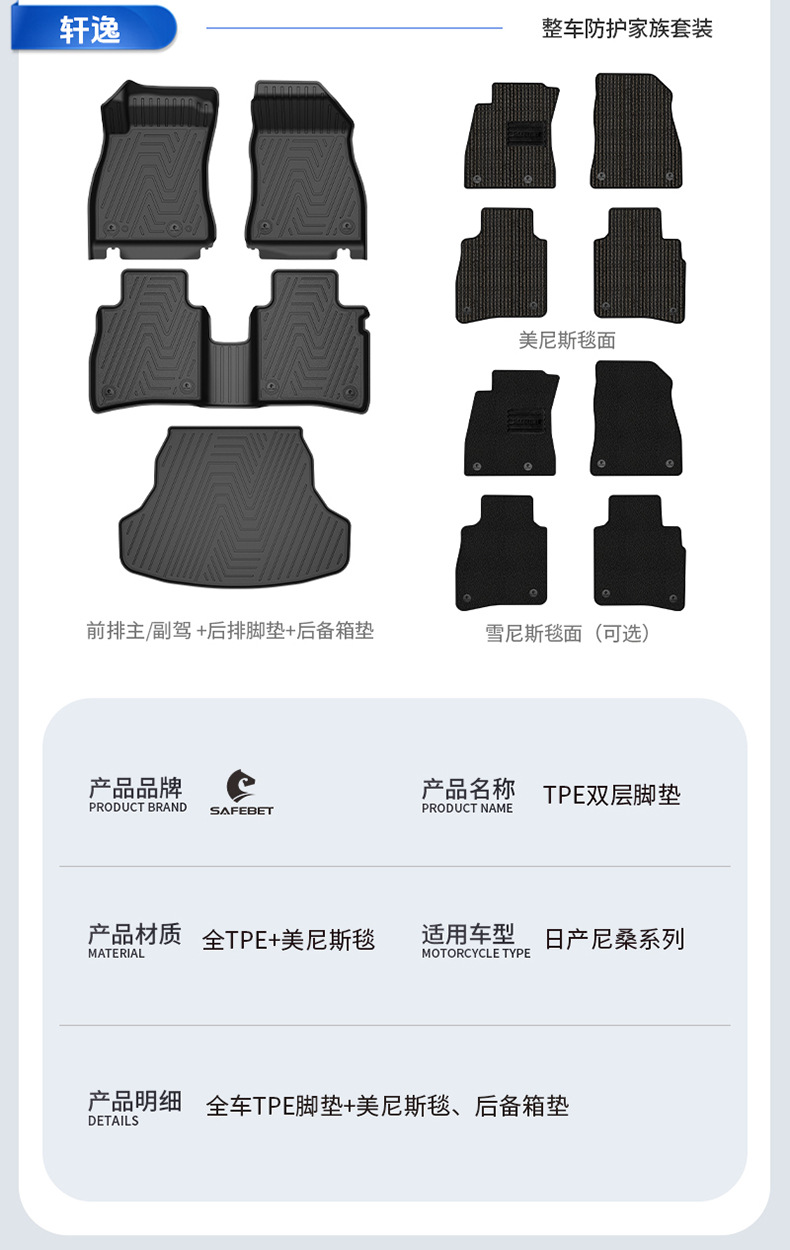 Suitable for Nissan X-Trail, Qashqai, Sylphy, Teana, N6, N7, All-Weather Tpe Car Floor Mats