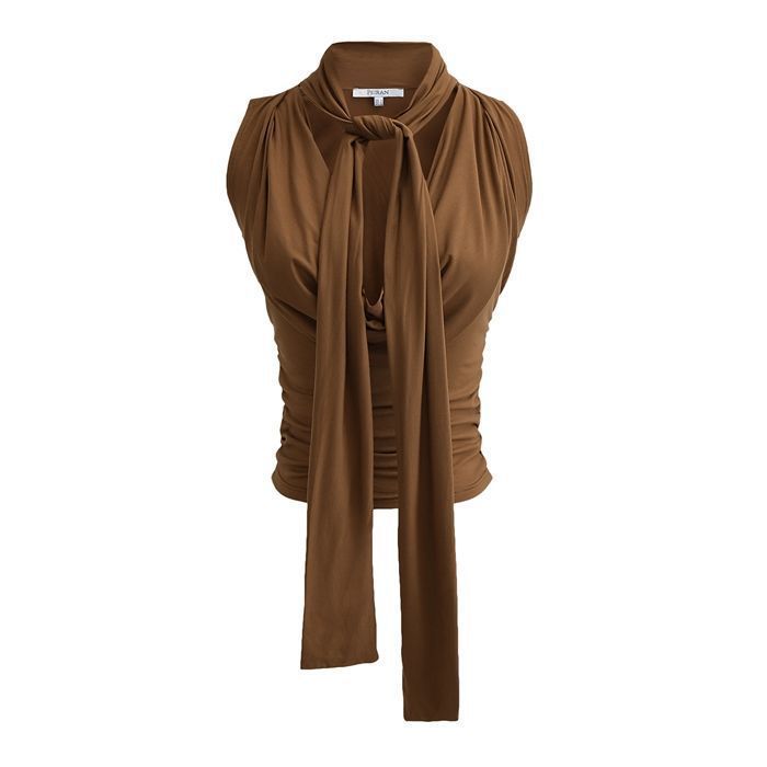 2025春夏新款美式辣妹風性感高腰顯瘦盪領設計百搭背心女上衣飄帶