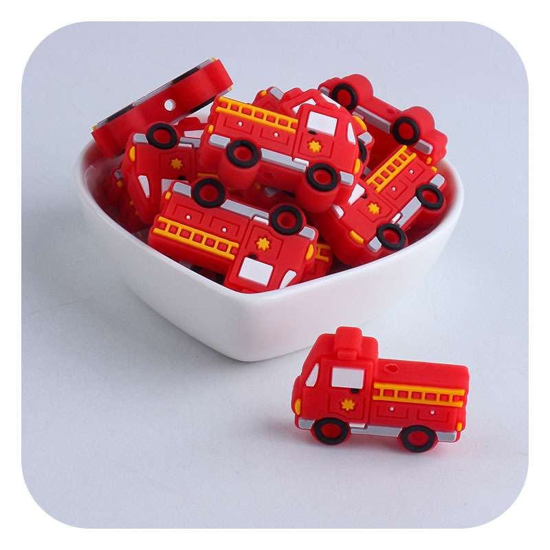 Creativo DIY bebé suministros de dibujos animados de silicona camión de bomberos juguete teether bebé molar chupete cadena teether Accesorios