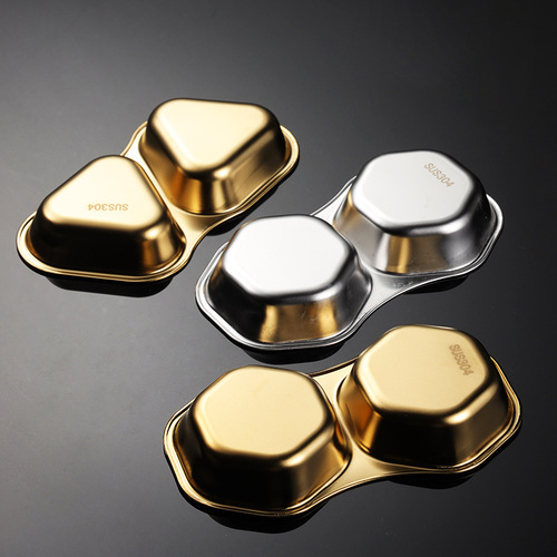 Aion 304 stainless steel two-flavor conjoined sauce plate restaurant multi-shaped seasoning plate titanium gold-plated Korean rice