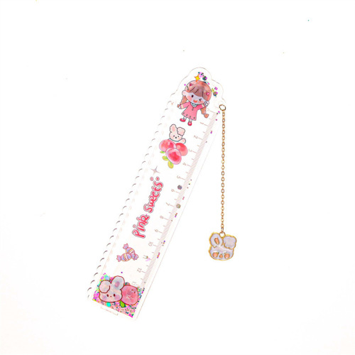 Yimulin student stationery scale ruler cute creative peach steam diary pendant bookmark ruler quicksand into oil dipstick