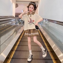 女宝宝韩版时髦运动裙套装儿童夏装卡通polo领上衣时髦短裙两件套