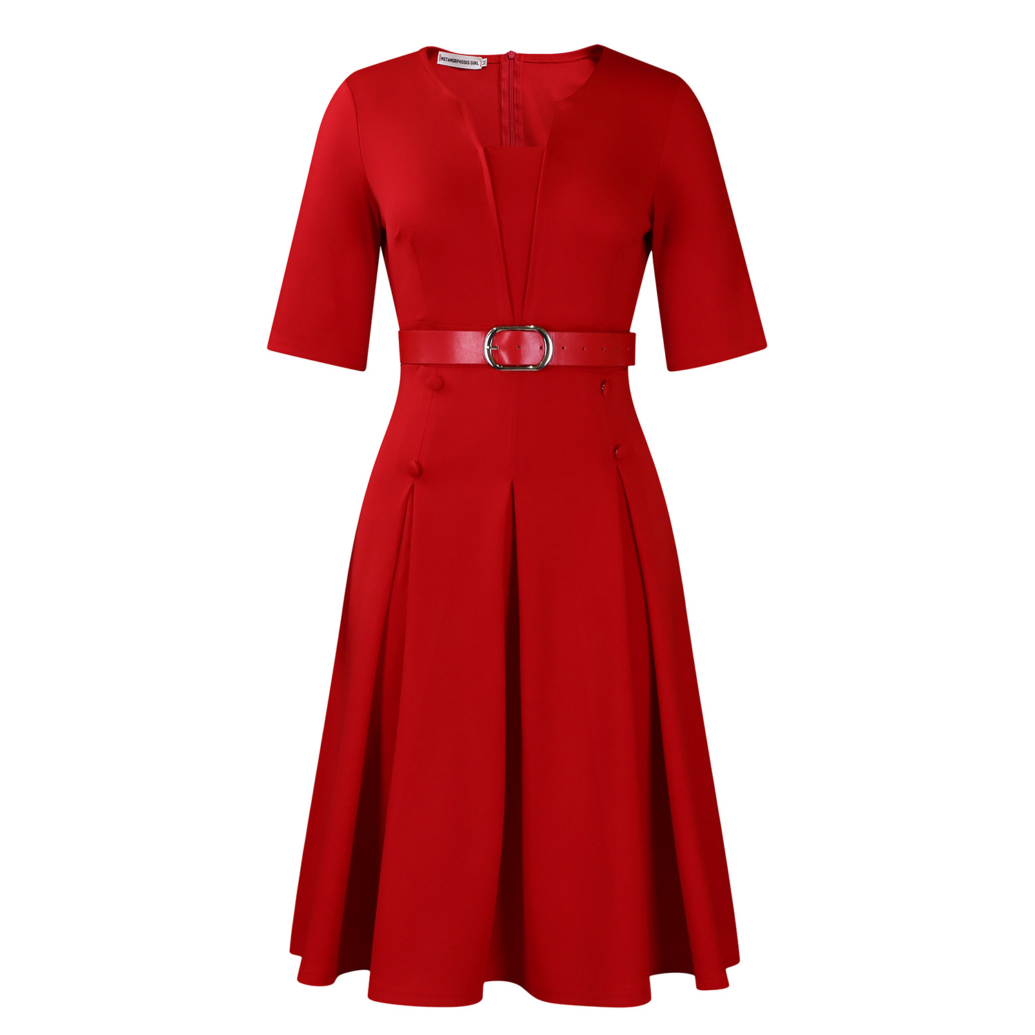 Wholesale Women's Elegant Style Temperament Commuter Belt Solid Color Daily Round Neck Pullovers Half Sleeve A- Line Skirt display picture 44