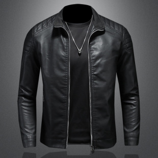 pu leather jacket men's spring and autumn trendy American high street color matching baseball uniform ins pu Shuai Hong Kong style loose jacket 1