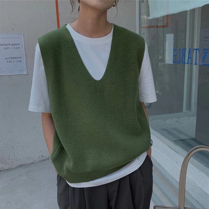 韩版V领针织马甲背心女2025秋冬季无袖坎肩宽松慵懒百搭休闲上衣|undefined
