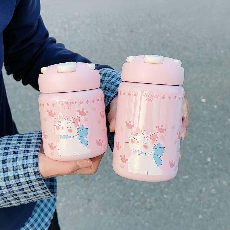 女の子向けバターベア魔法瓶カップ、見栄えの良い食品グレードのステンレス鋼ミニポータブル学生かわいいストローカップ|undefined