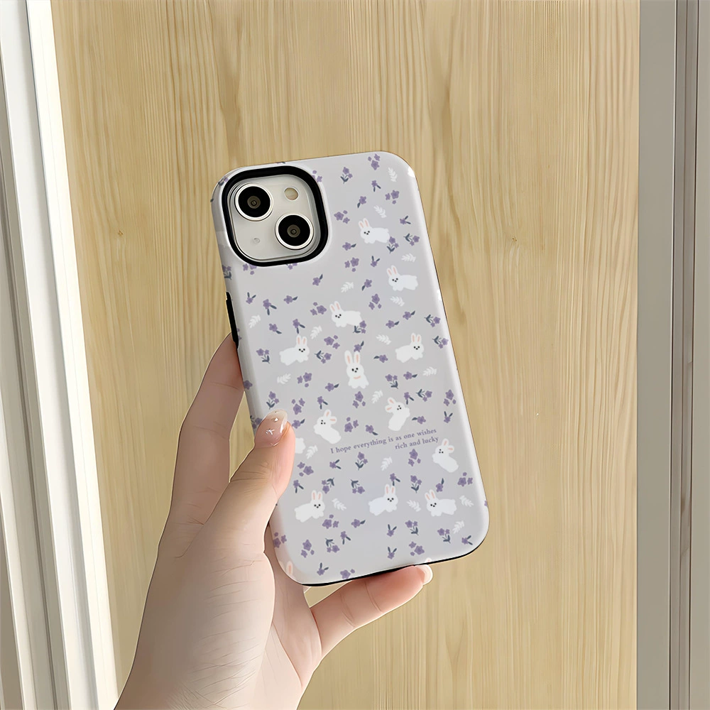 Яблоко, летняя свежесть кролика, iPhone 15, iPhone15 Pro, защитный чехол, новая коллекция, флористический принт, простой и элегантный дизайн