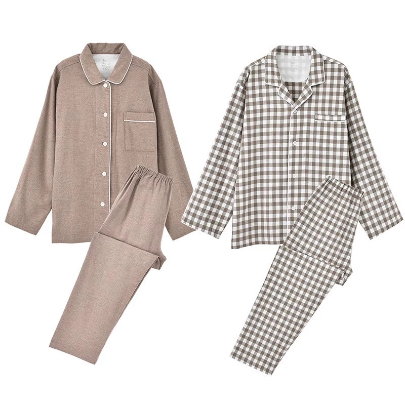 Хорошие товары без принта в японском стиле, домашняя одежда без бокового шва для мужчин и женщин, осенне-зимняя утепленная теплая пижама в клетку, верхняя одежда, живая одежда