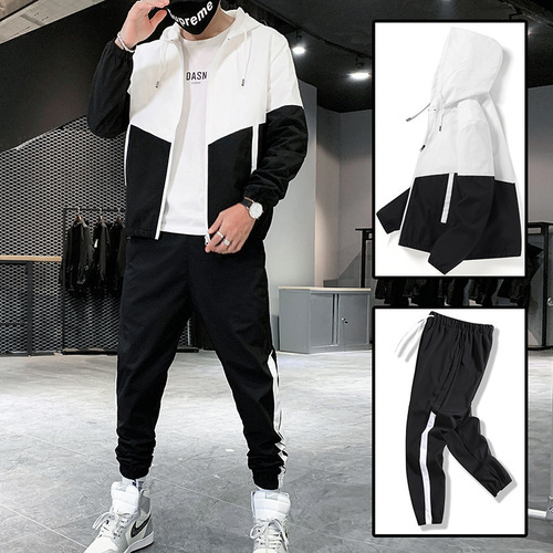 Men's Fashion Jacket and Leisure Pants Set with Reflective Strips - 2025 Spring New Leisure Sports Wear