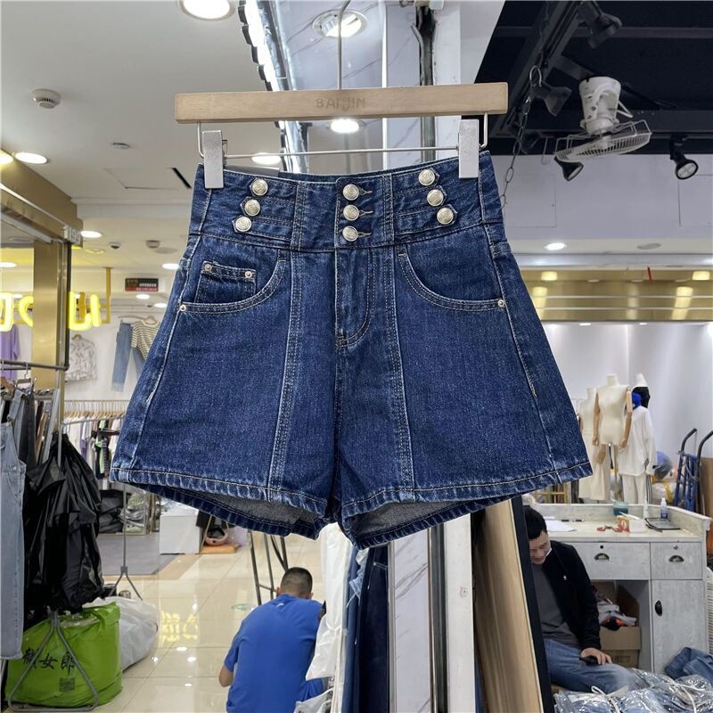 Trendy and Stylish Genuine Design High-Waisted Slimming Denim Shorts for Women, Summer 2022 New A-Line Wide-Leg Hot Pants