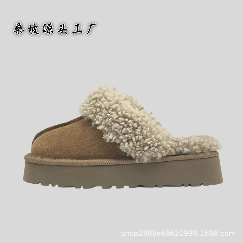 Henan Sanpo snow boots, new autumn and winter model, teddy fur, 3cm thick sole, height-increasing slippers, fashionable and versatile, available for foreign trade