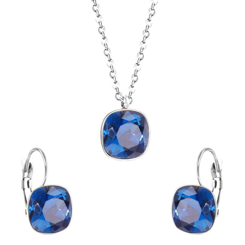 Pendientes transfronterizos europeos y americanos Collar de color Pendientes de cristal de acero inoxidable Conjunto de joyería transfronteriza femenina al por mayor