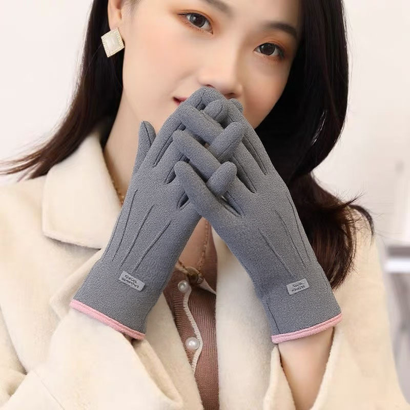 秋冬款手套女保暖防风防寒骑车可触屏加绒加厚防滑耐磨毛绒手套女