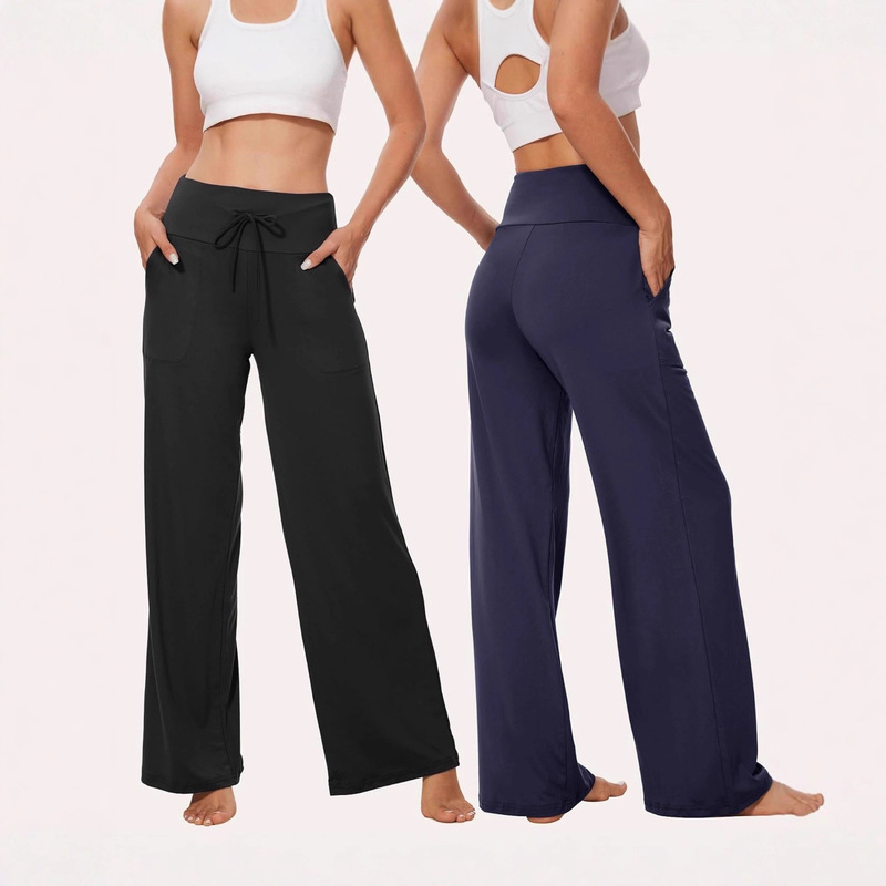 European and American Cross-Border Amazon Independent Station 2025 New Straight Casual Pants Women's High-Waisted Lace-Up Wide-Leg Pants
